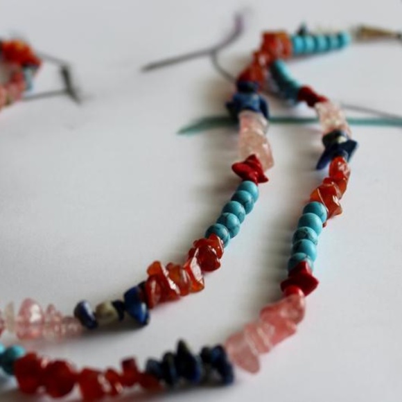 Layered Stone Necklace Sterling Silver Boho NWT - Picture 3 of 3